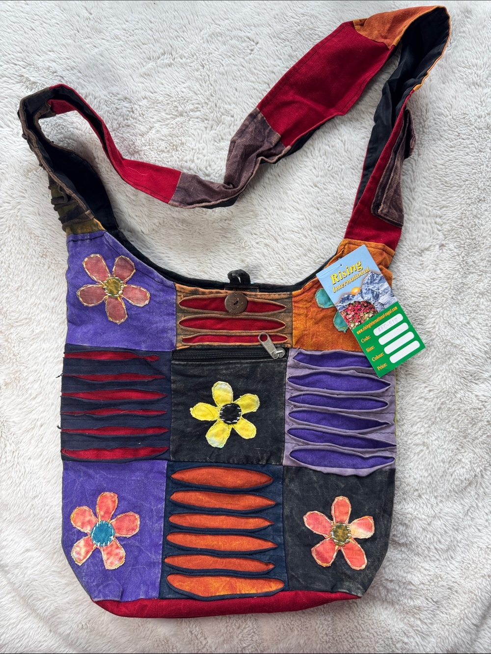 Patchwork Cotton Hippie Sling Bag Bohemian Crossbody Rising International NEW